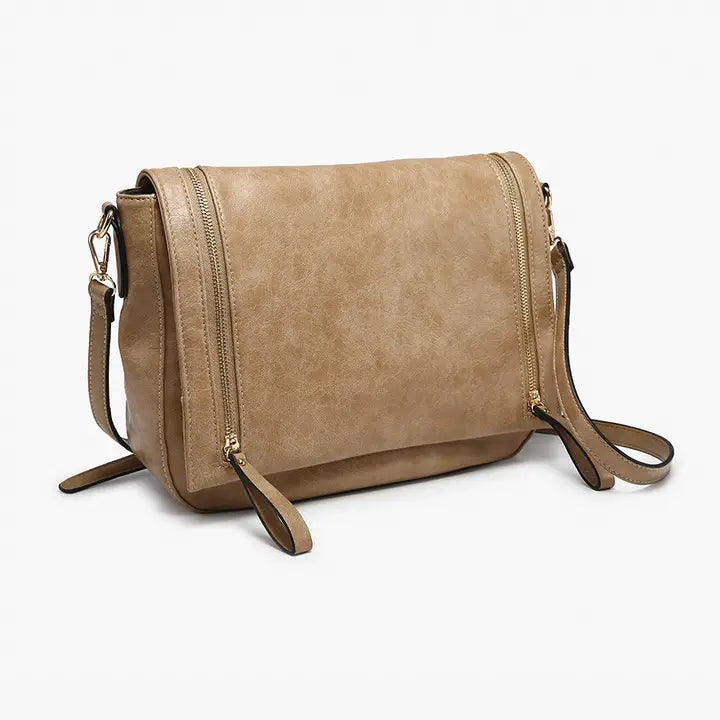 Jen & Co. Foster Distressed Dual Zip Crossbody-Khaki