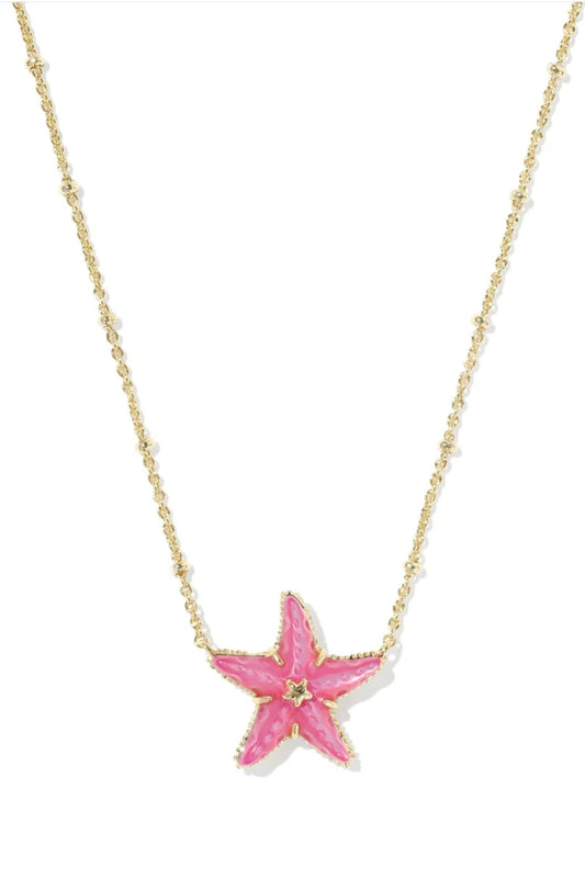 KENDRA SCOTT PARKER STARFISH SHORT PENDANT NECKLACE GOLD BRIGHT PINK MOTHER OF PEARL