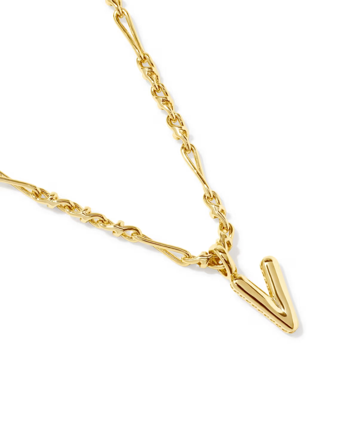 KENDRA SCOTT BUBBLE LETTER V SHORT PENDANT NECKLACE GOLD