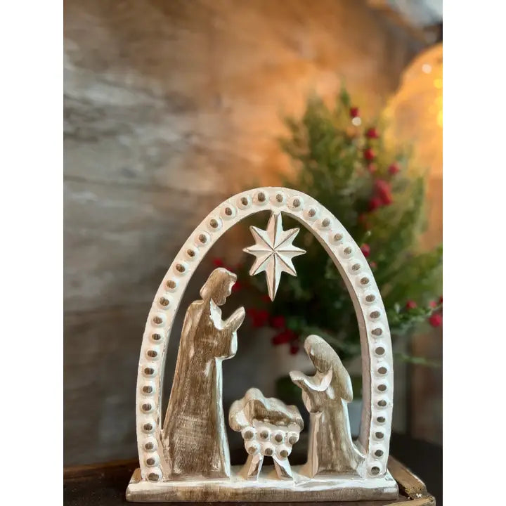 Wholesale Home Decor Wooden Beaded Nativity 9x8in