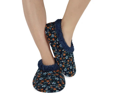 Snoozies! Womens Floral Corduroy Slipper With Memory Foam Sole Navy