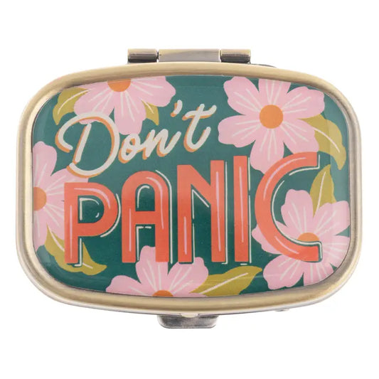 Karma Small Metal Pill Case-Don't Panic