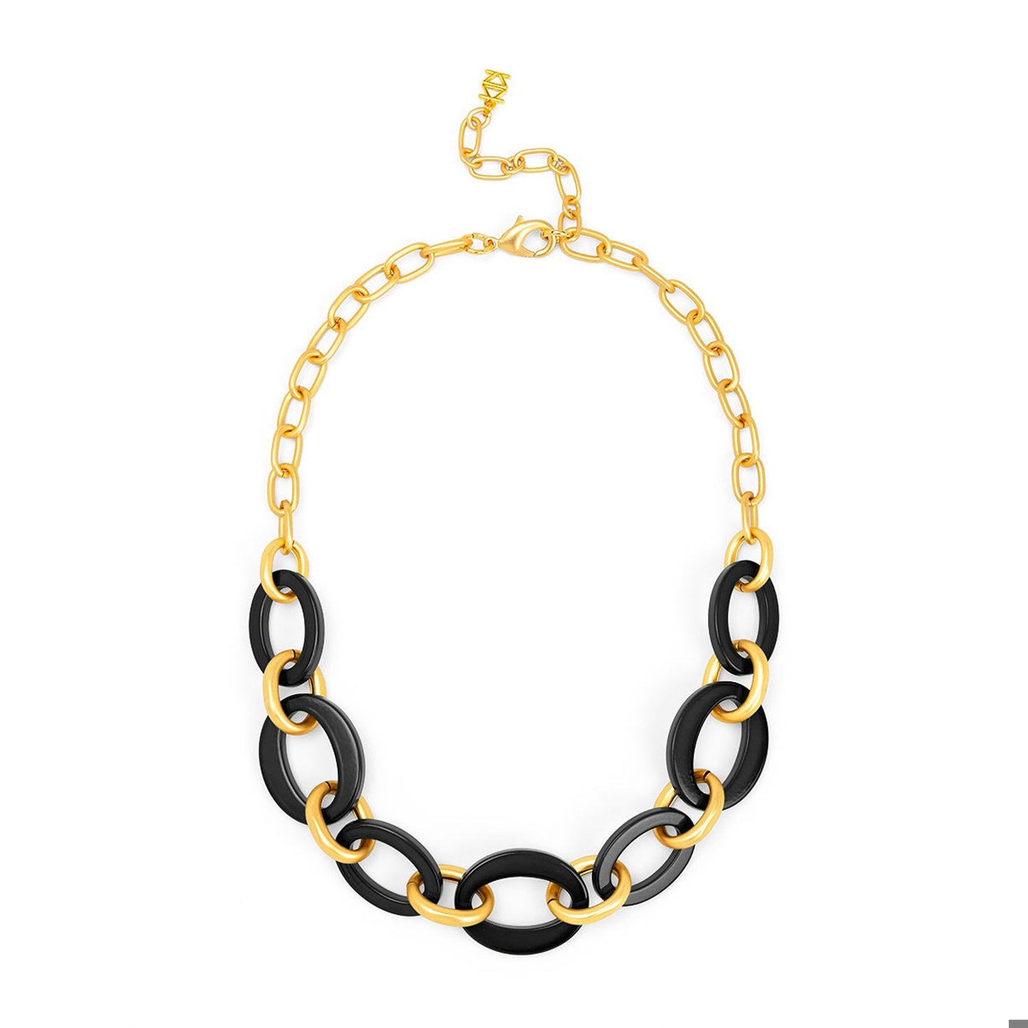 ZENZII Resin Oval Link Matte Gold Collar Necklace-Black
