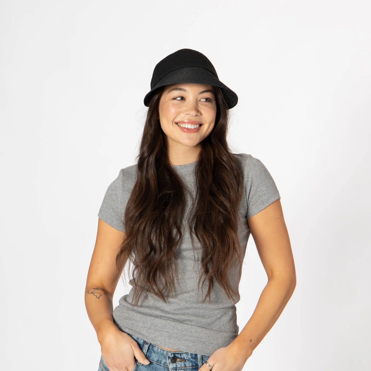 San Diego Hat Monte - Visor with Crochet Crown Panel-Black