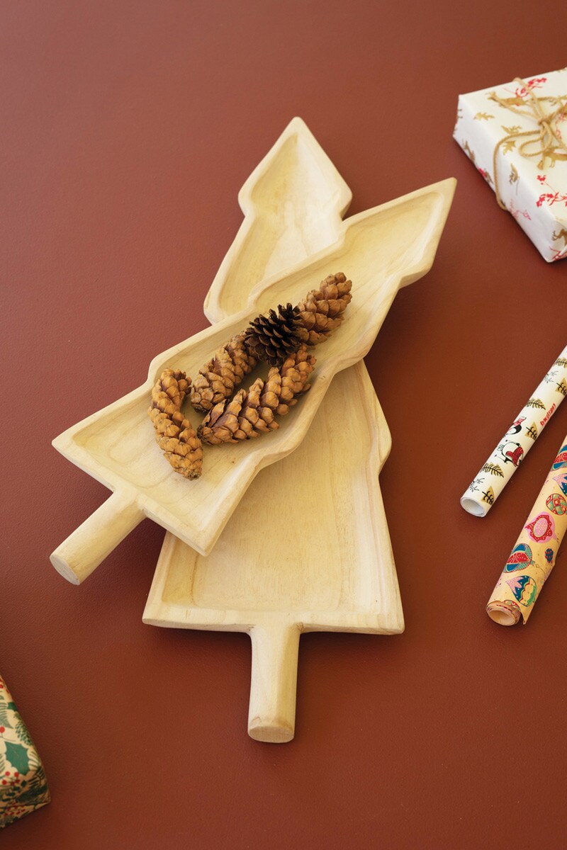 Kalalou Giant Carved Wood Christmas Tree Platters