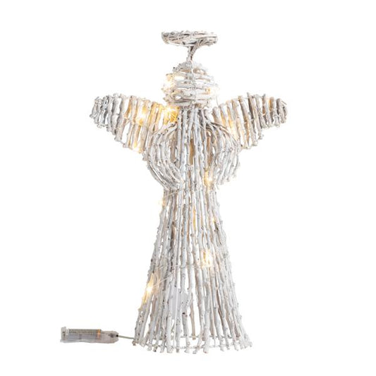 MUD PIE SMALL WHITE RATTAN LED ANGEL