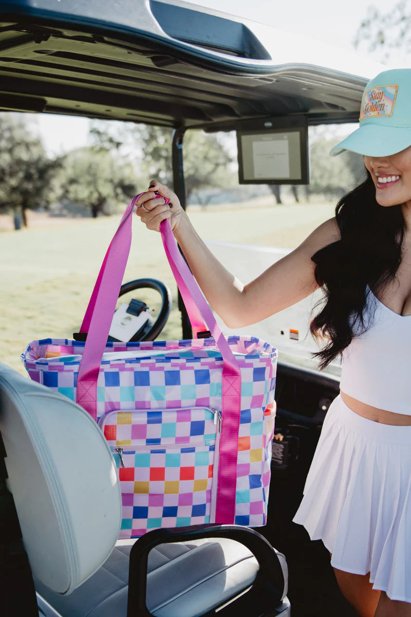 KATYDID MULTICOLORED CHECKERED FOLDABLE LARGE TOTE BAG