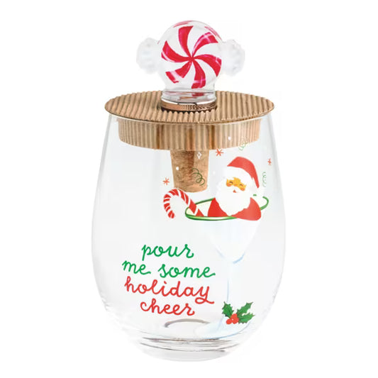 MUD PIE PEPPERMINT WINE GLASS & STOPPER SET