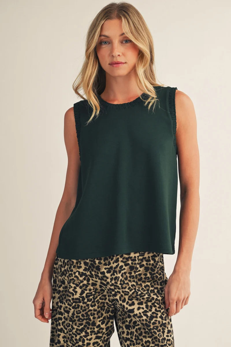 LADIES JODIFL HUNTER GREEN SMOCKING EDGE TANK