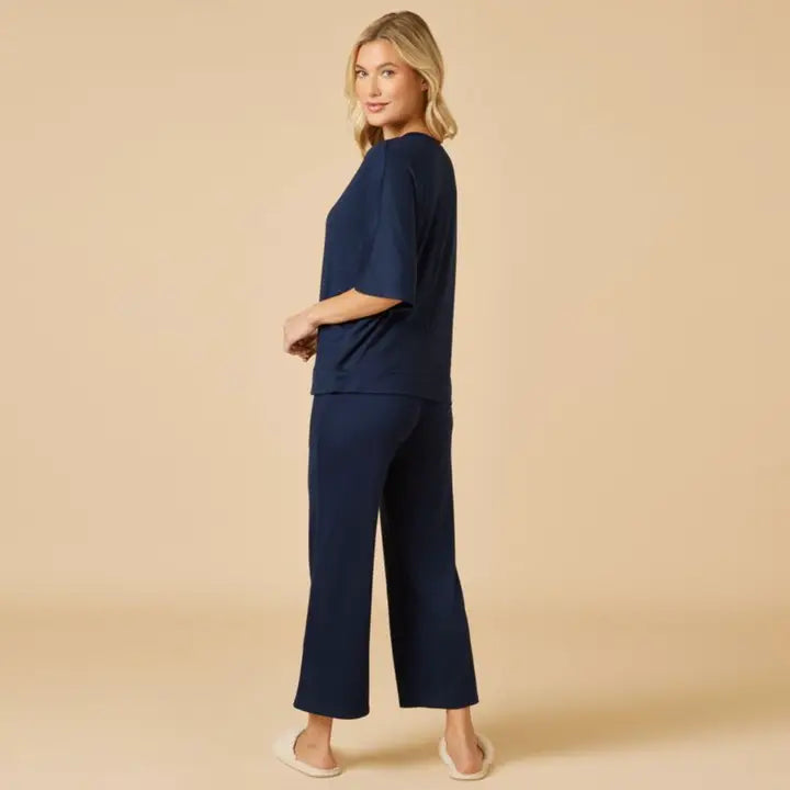 Softies Women's Buttery Soft V-Neck with Capri Lounge Set-Midnight