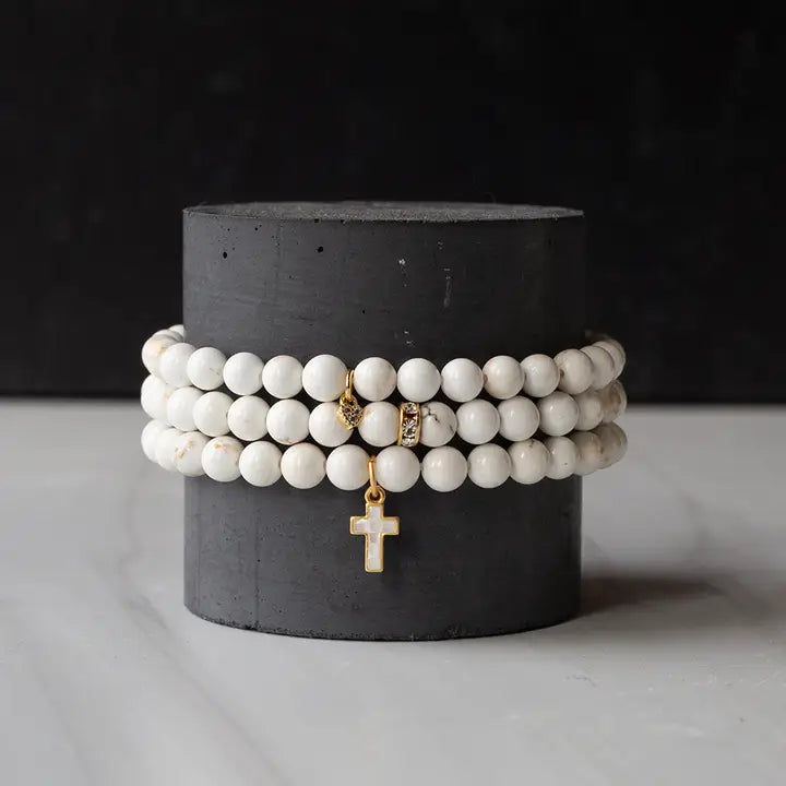 Lenny & Eva Scripture Bracelet with Cross Charm-Howlite