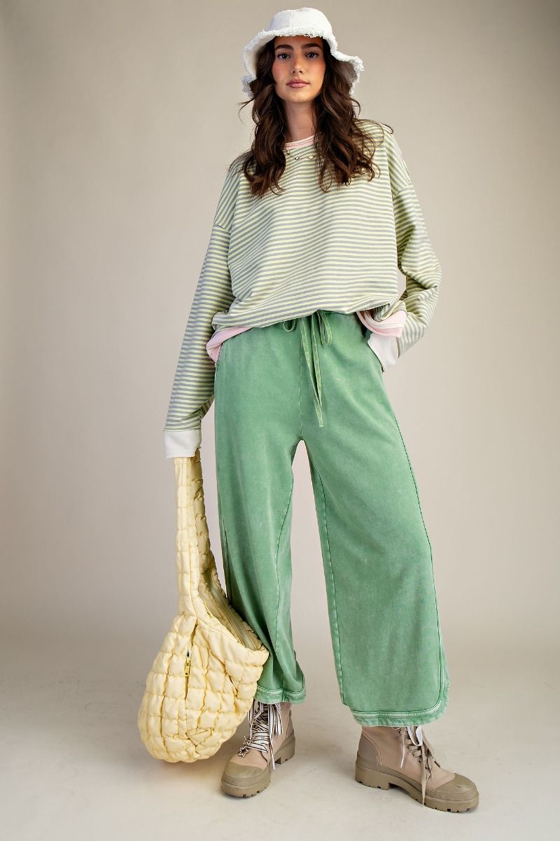 EASEL MINERAL WASHED TERRY KNIT PANTS-Sage