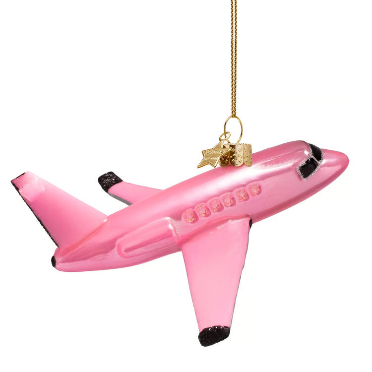 VONDELS Ornament glass pink opal airplane H2.25"