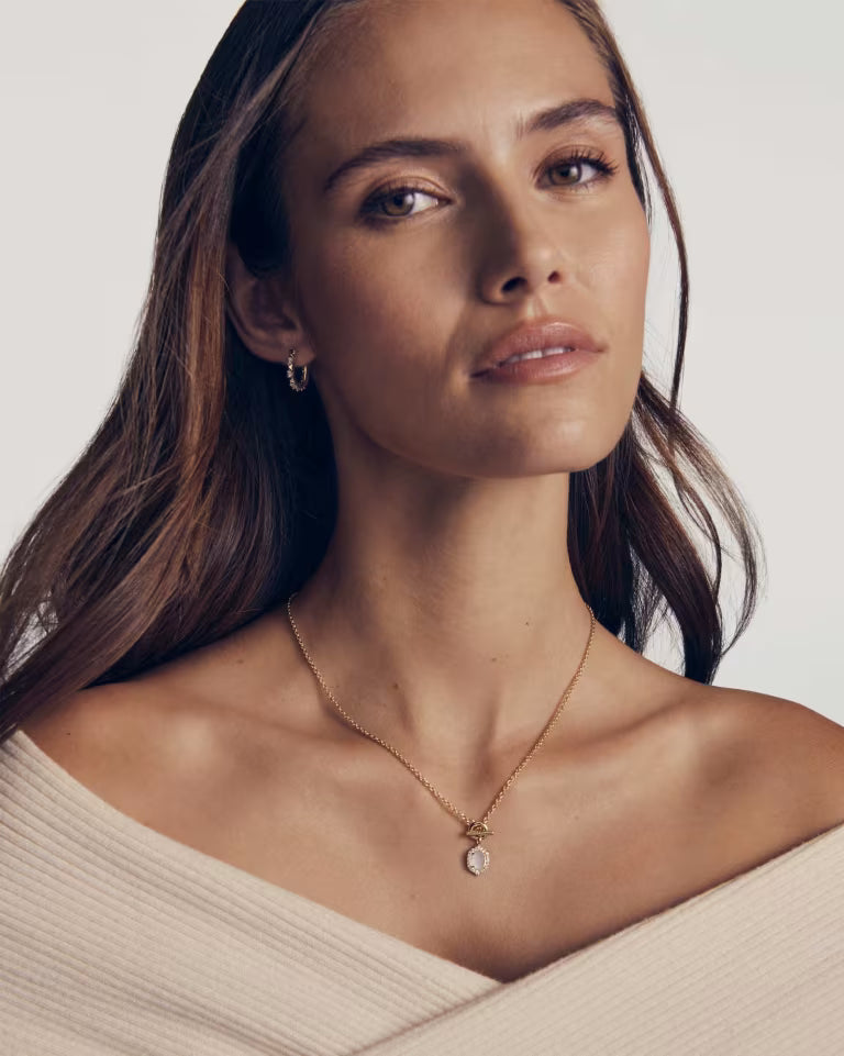KENDRA SCOTT DAPHNE CRYSTAL FRAME TOGGLE NECKLACE GOLD IVORY MOTHER OF PEARL