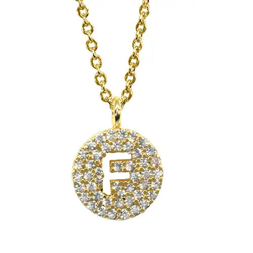 Maya J Yellow Initial Cut Out Pave Disc Necklace-F