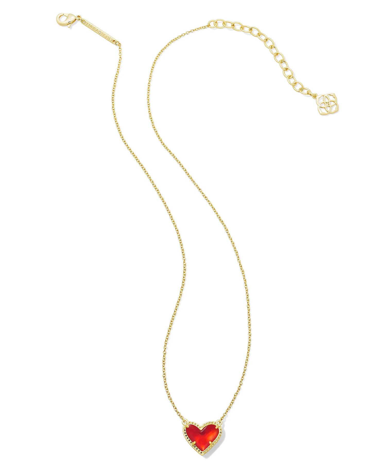Kendra Scott Ari Heart Gold Pendant Necklace in Red Illusion