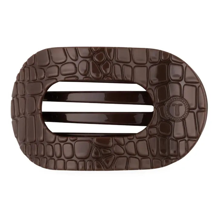 Teleties Brown Crocodile | Large| Flat Round Hair Clip