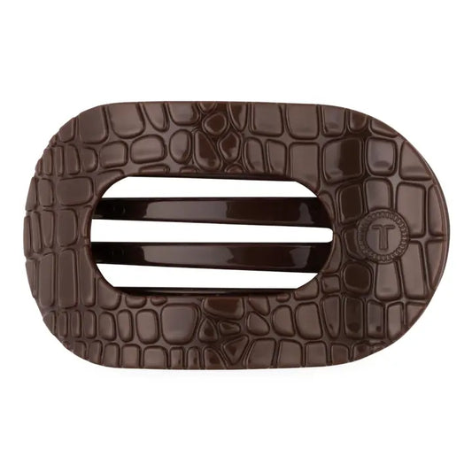 Teleties Brown Crocodile | Large| Flat Round Hair Clip