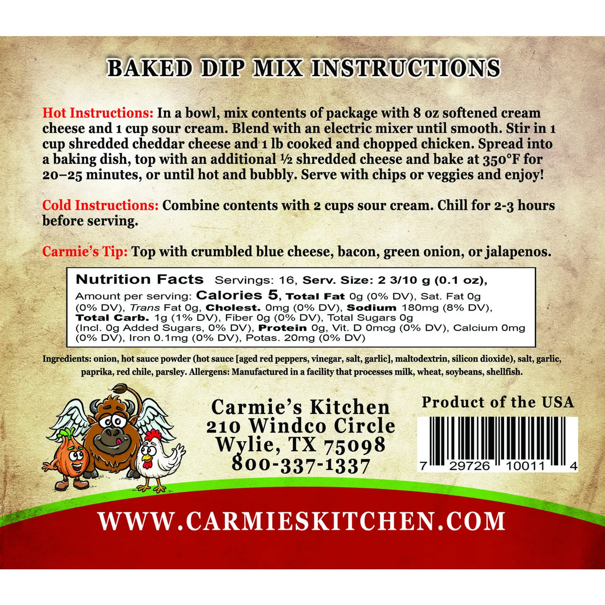 Carmie's Kitchen Buffalo Chicken Baked Dip Mix