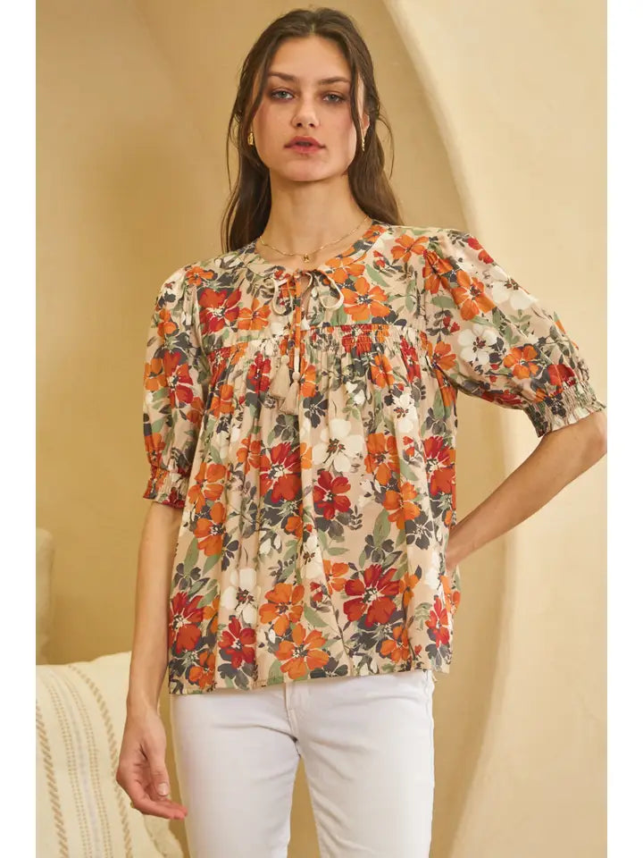 Oddi Flower Printed Short Sleeve Blouse