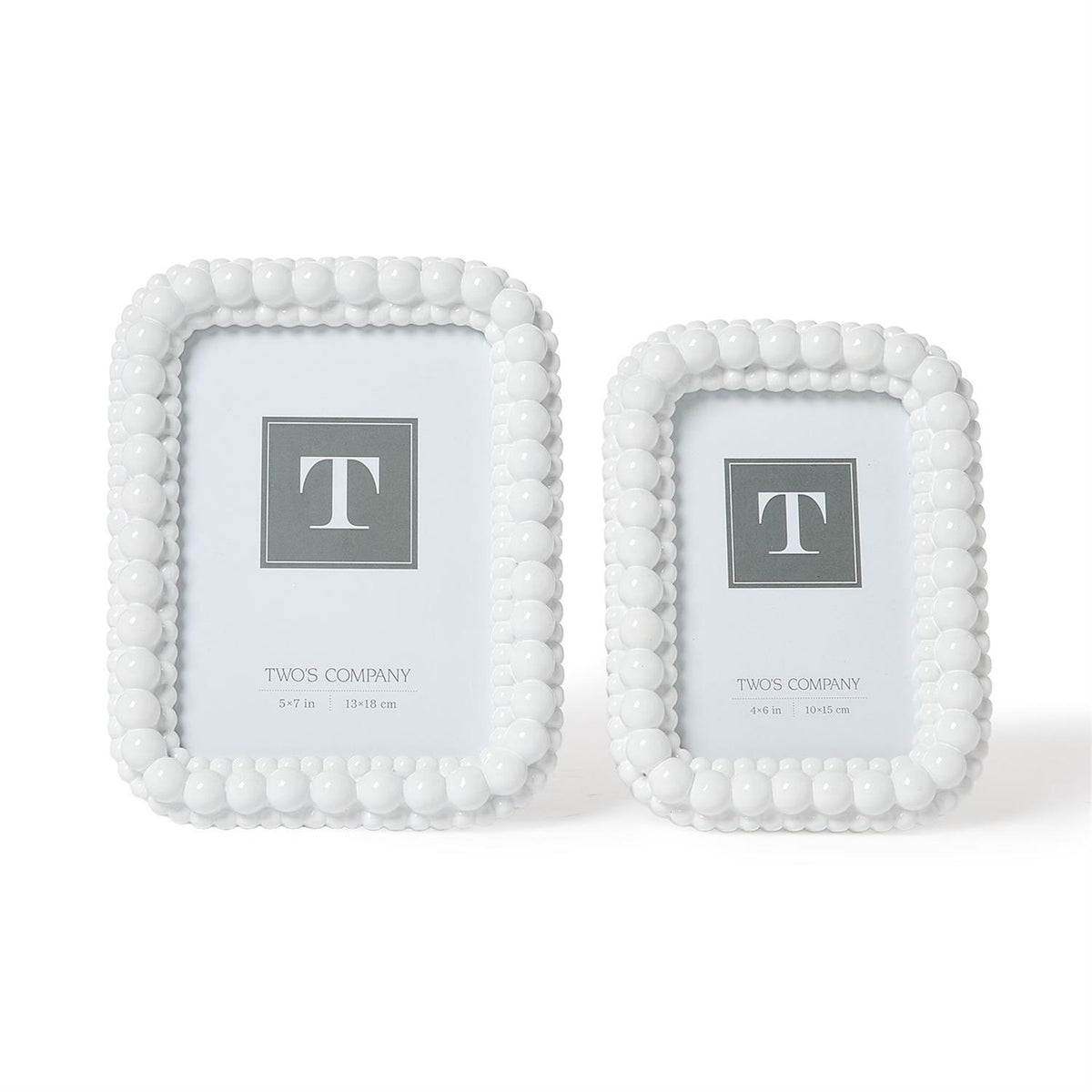 TWO'S COMPANY WHITE DOUBLE HOBNAIL PHOTO FRAMES