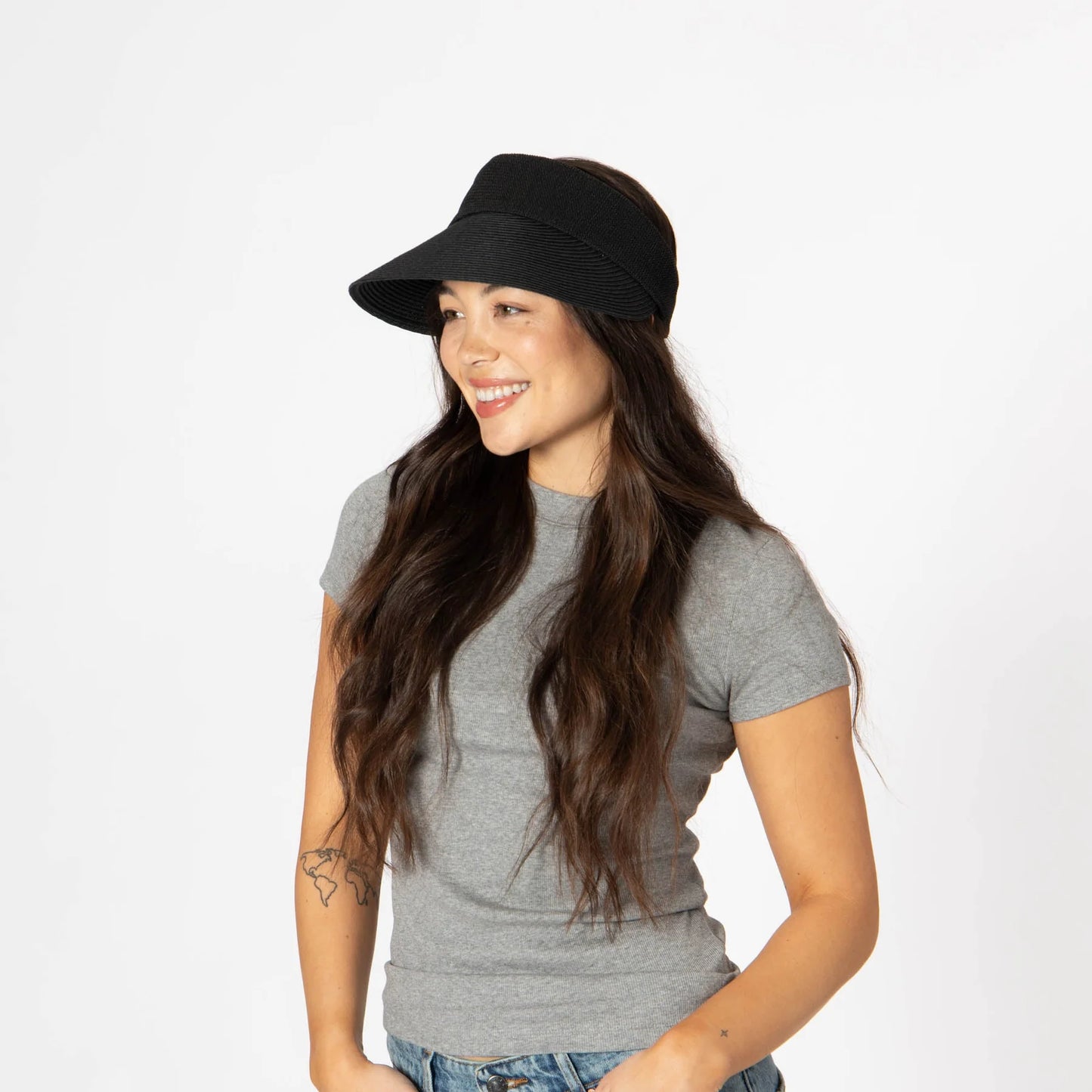 San Diego Hat Monte - Visor with Crochet Crown Panel-Black