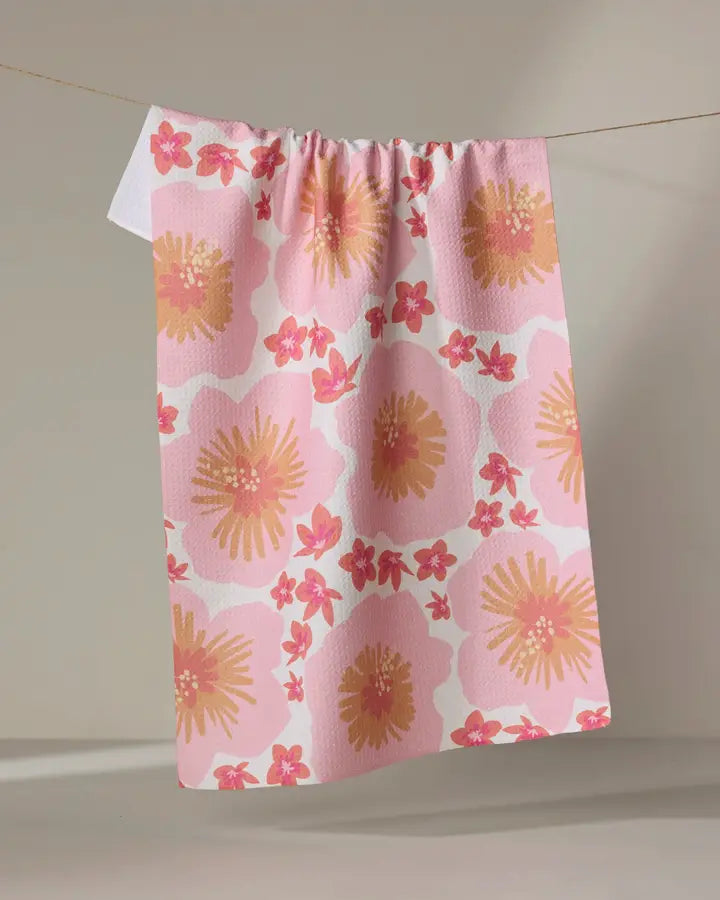 Geometry Hibiscus Sunset Tea Towel