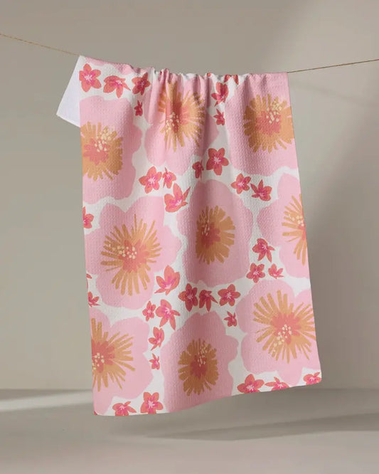Geometry Hibiscus Sunset Tea Towel