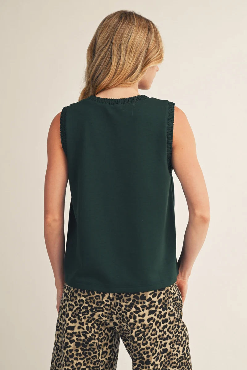 LADIES JODIFL HUNTER GREEN SMOCKING EDGE TANK