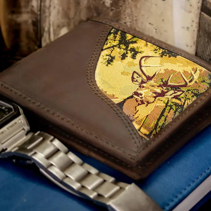 Zep-Pro Buck Men's Bifold Woven Patch Leather Wallet.