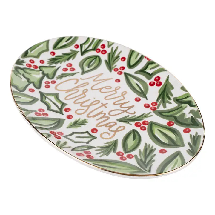 Glory Haus Christmas Holly Berry Oval Tray