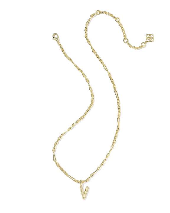 KENDRA SCOTT BUBBLE LETTER V SHORT PENDANT NECKLACE GOLD