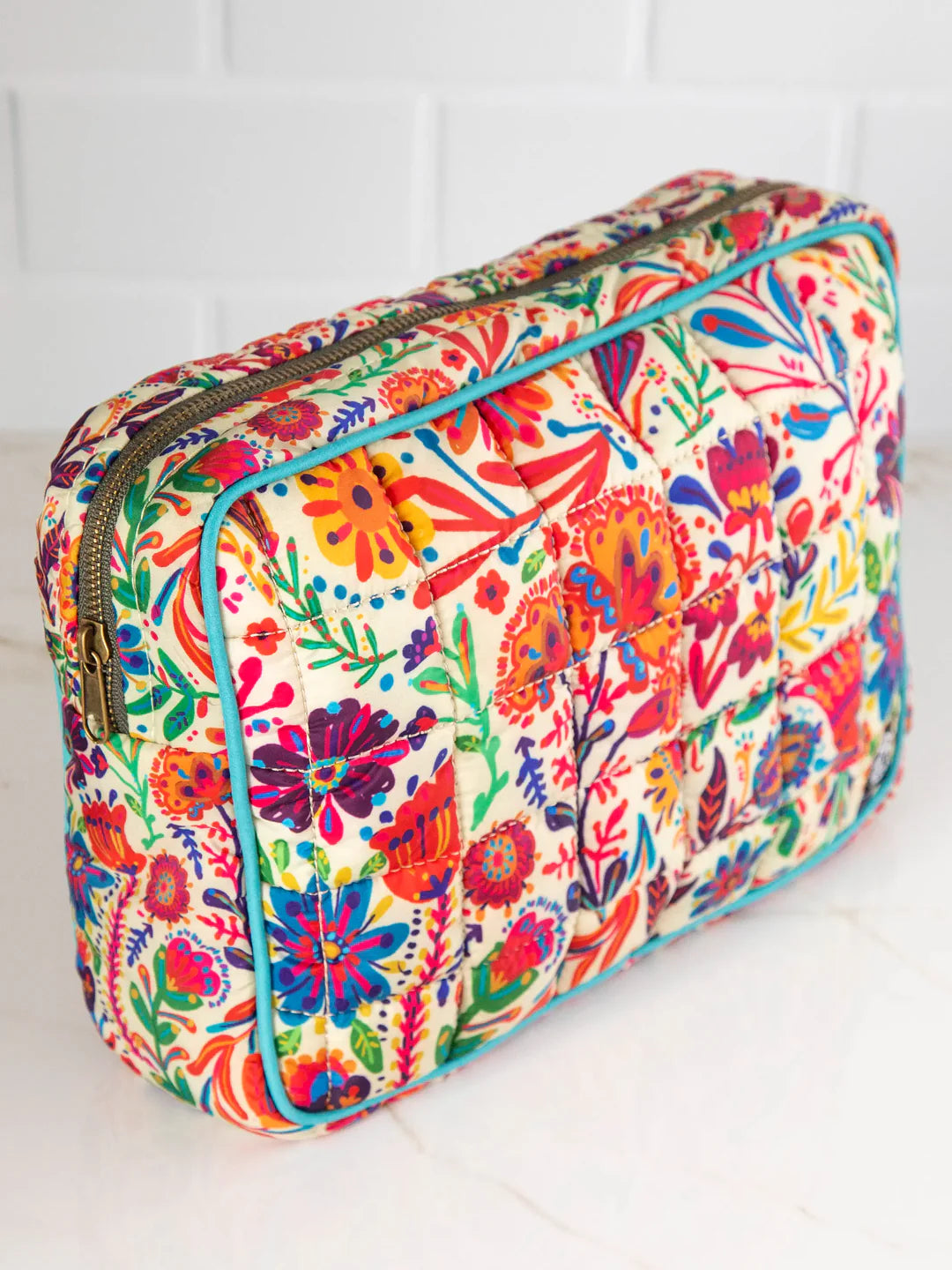 Natural Life Puffy Cosmetic Pouch-Rainbow Cream Floral