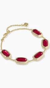 KENDRA SCOTT ELAINA BEZEL DELICATE CHAIN BRACELET GOLD CARMINE RED ILLUSION