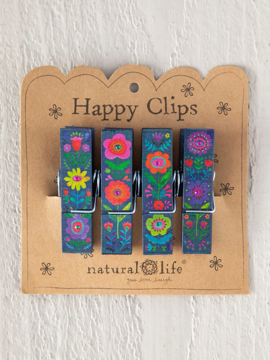 Natural Life Bag Clips, Set of 4 - Folk Flower