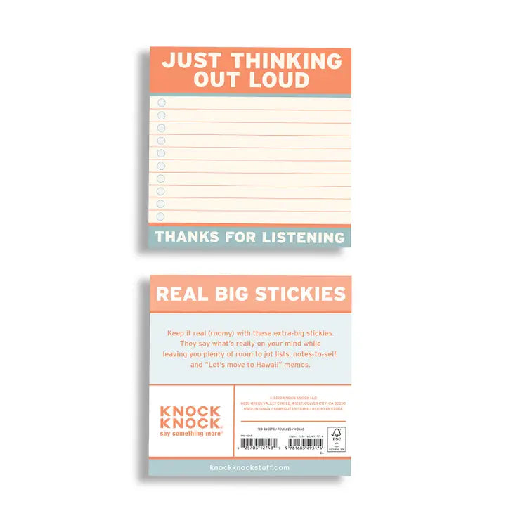 Knock Knock Thinking Out Loud Large Sticky Notes (4 X 4-inches)