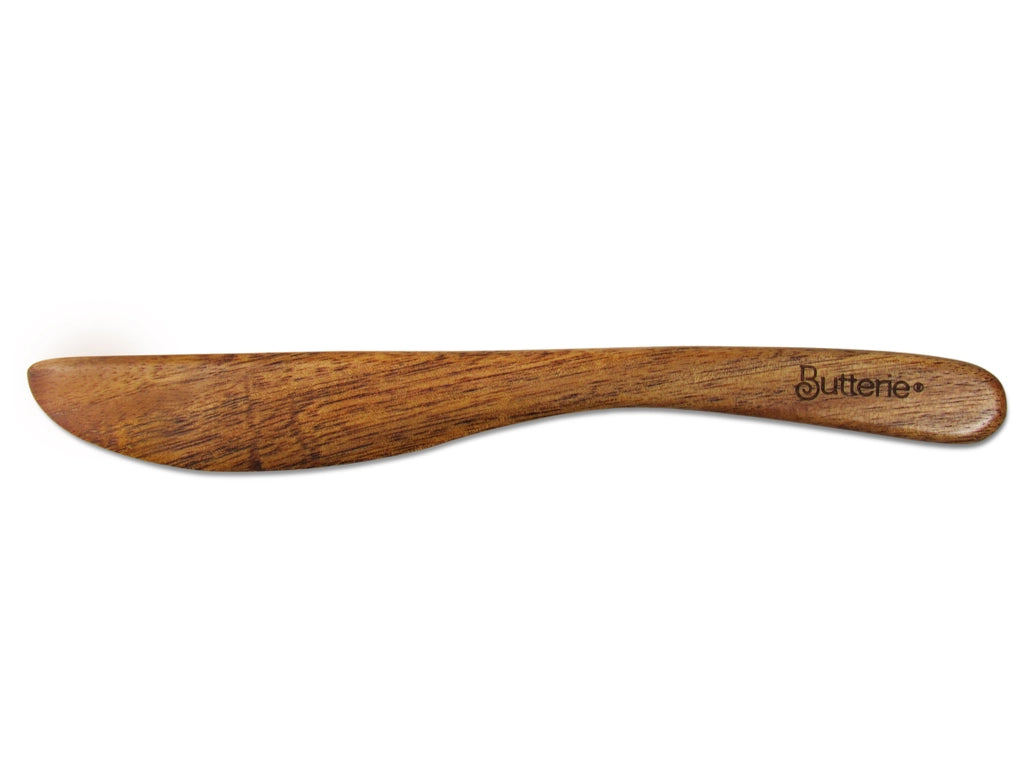 Butterie Acacia Wood Flip-Top Butter Dish w/ Spreader - Brass Handle