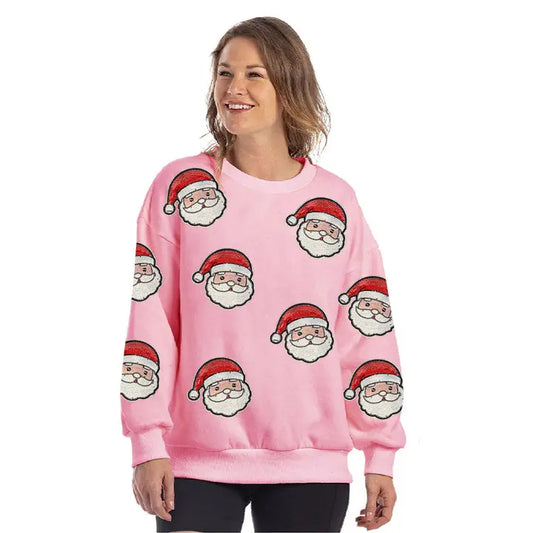 Katydid Sequined Santa Face Patches Sweatshirt