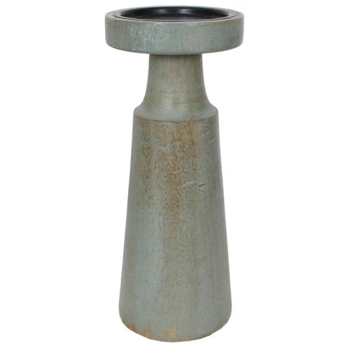 Candle Holder Wood Pillar 10"H Sage