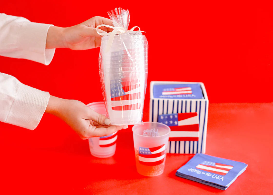 HAPPY EVERYTHING FLAG FROSTED CUPS SET OF 10