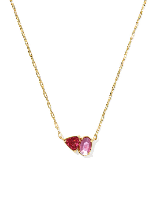 KENDRA SCOTT TATUM SHORT PENDANT NECKLACE GOLD PINK MIX