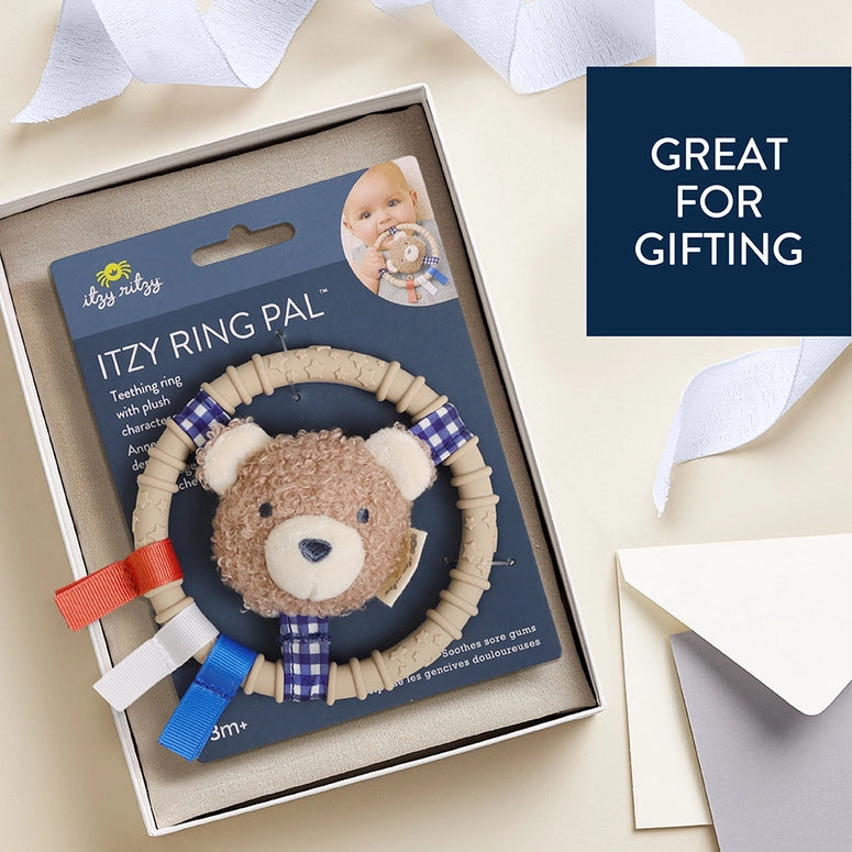 Itzy Ritzy Ring Pal™ - Teething Ring with Plush Character-Taupe Bear
