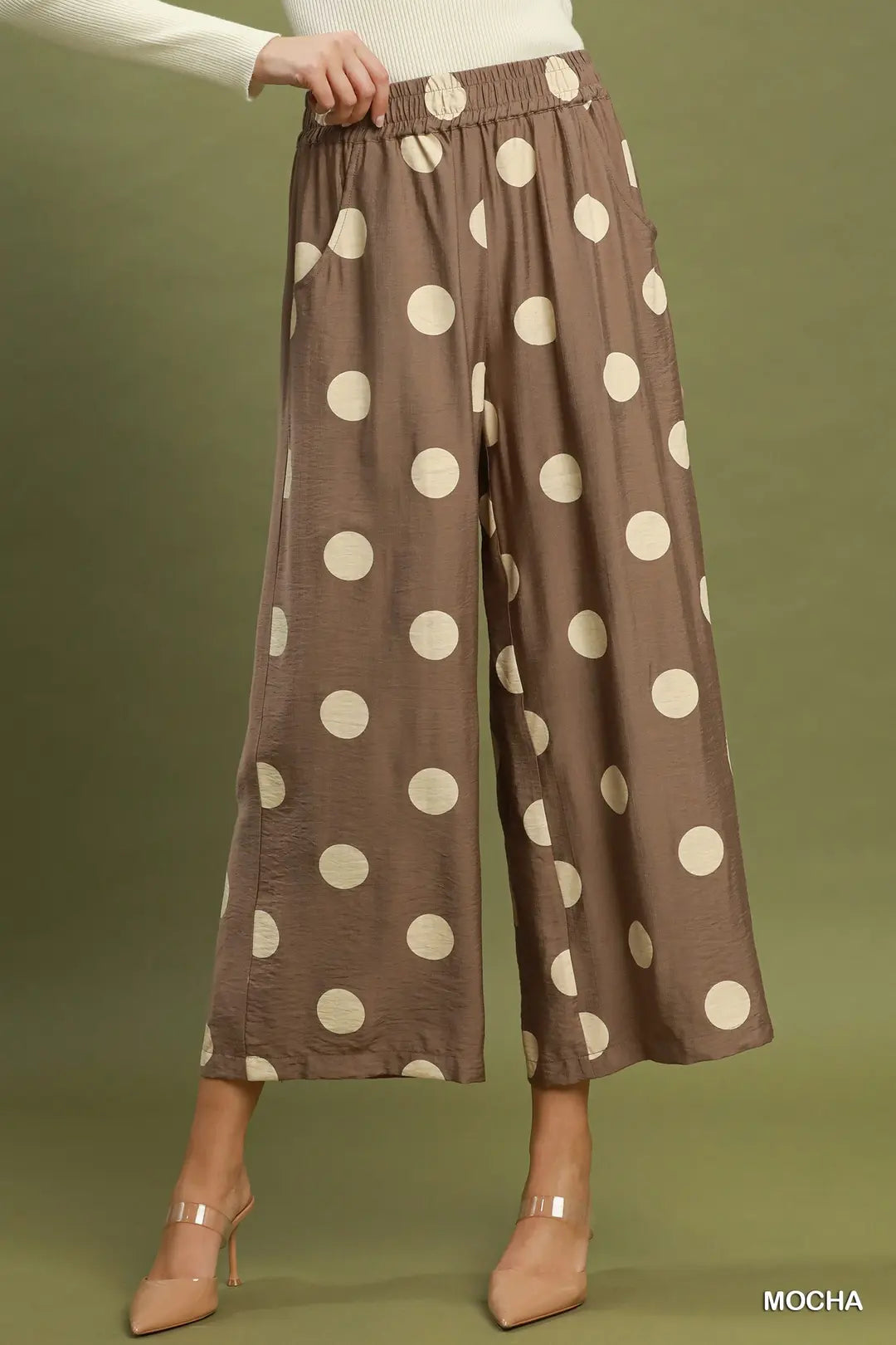 Umgee Polka Dot Wide Leg Crop Pants with Pockets