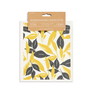 Demdaco BioDishCloths Set of 2 - GoldGreyLeaves