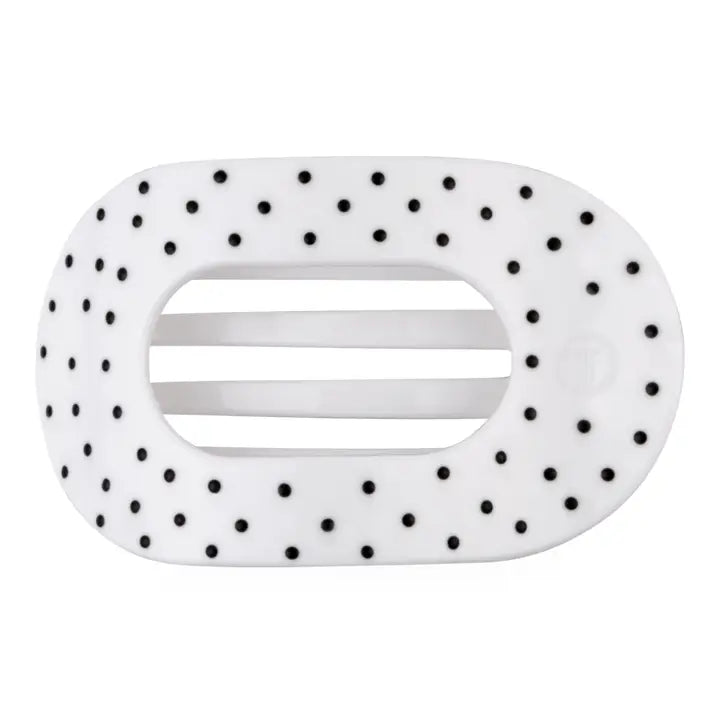 Teleties Flat Round | White Polka Dot Party | Large Hair Clip