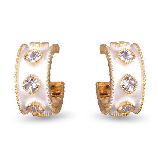 Amanda Blu Cz and Enamel Huggie Earrings - Gold