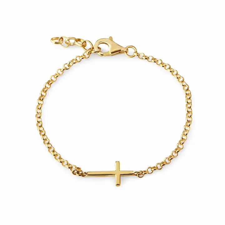 Cherished Moments 14k Gold-Plated Horizontal Cross Chain Children's Bracelet