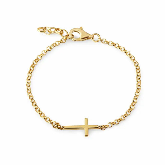 Cherished Moments 14k Gold-Plated Horizontal Cross Chain Children's Bracelet