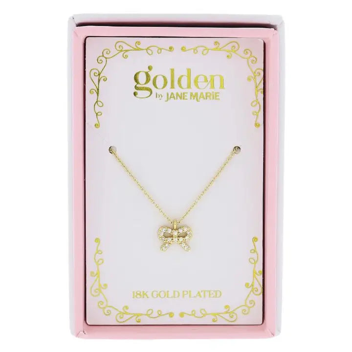 Jane Marie Kids 14" 18K Gold Plated Pave Mini Crystal Bow Necklace