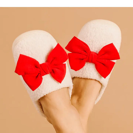 The Darling Effect Fuzzy Slippers-Betty Bow Red